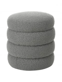 Westwing Collection Bouclé-Hocker Alto in Grau, Ø 42 x H 47 cm