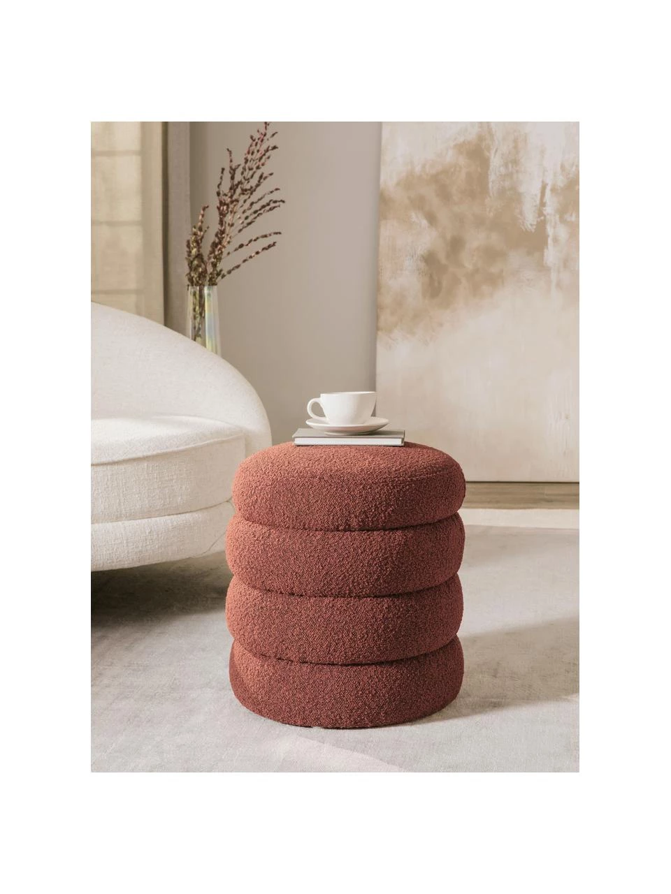 Westwing Collection Bouclé-Hocker Alto in Rostrot, Ø 42 x H 47 cm 2 Westwing Collection Bouclé-Hocker Alto in Rostrot, Ø 42 x H 47 cm – Bild 2
