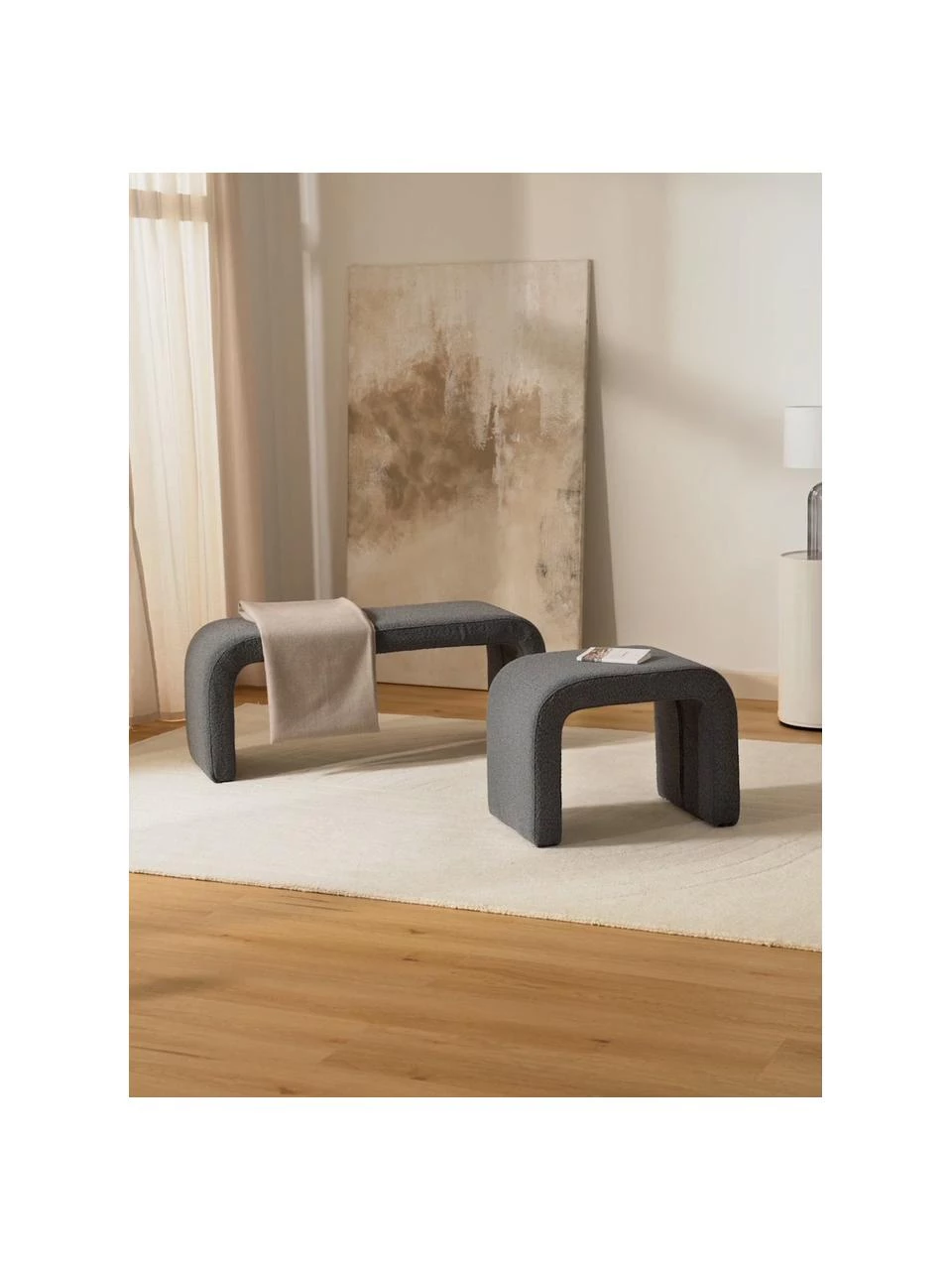 Westwing Collection Bouclé-Hocker Penelope in Grau, B 61 x H 46 cm 2 Westwing Collection Bouclé-Hocker Penelope in Grau, B 61 x H 46 cm – Bild 2