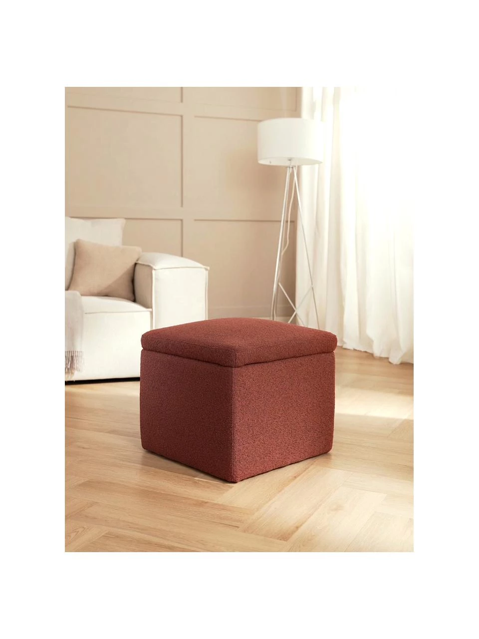 Westwing Collection Bouclé-Hocker Winou mit Stauraum in Rostrot, B 50 x H 48 cm 2 Westwing Collection Bouclé-Hocker Winou mit Stauraum in Rostrot, B 50 x H 48 cm – Bild 2