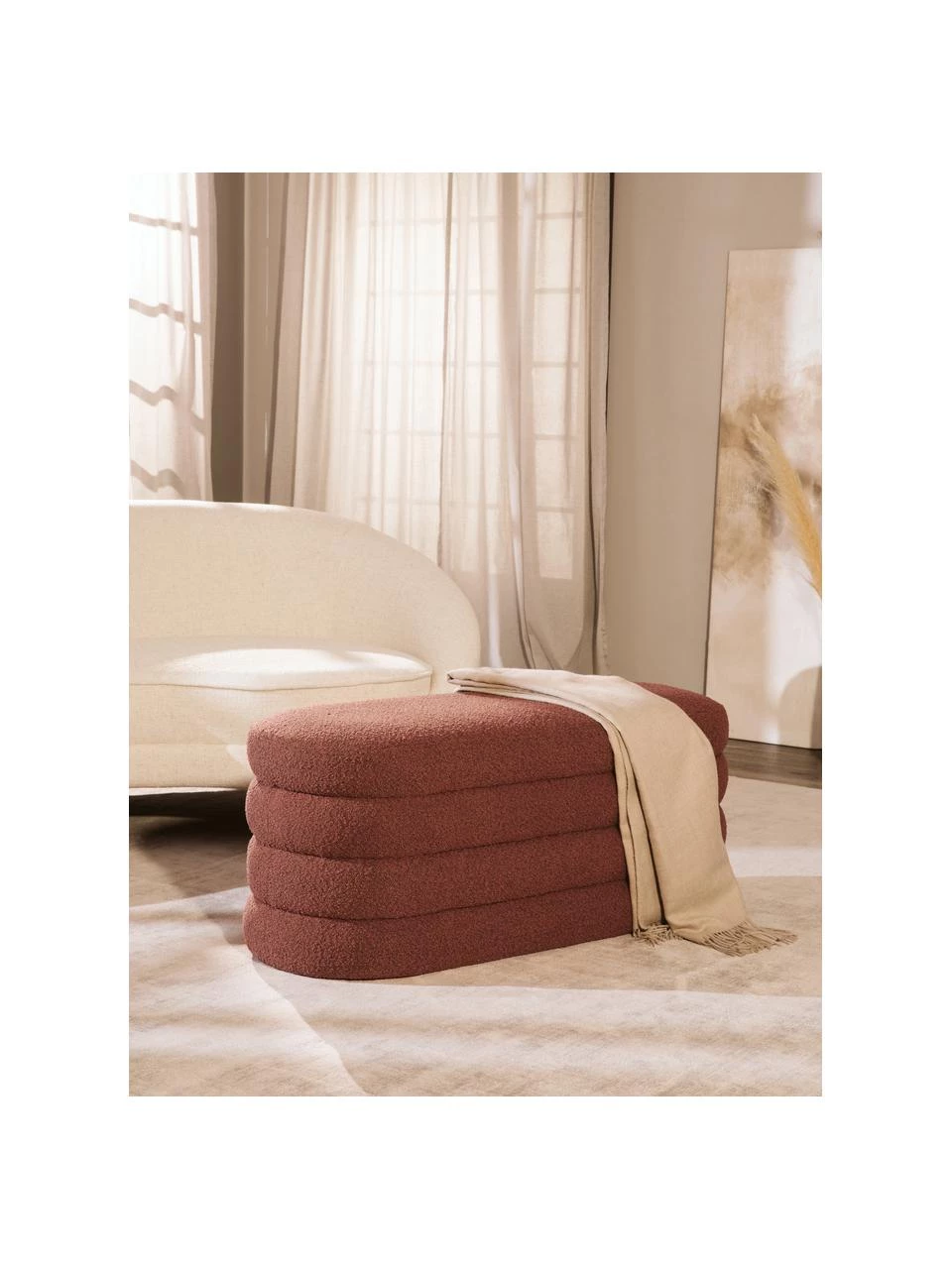 Westwing Collection Bouclé-Polsterbank Alto in Rostrot, B 110 x H 47 cm 2 Westwing Collection Bouclé-Polsterbank Alto in Rostrot, B 110 x H 47 cm – Bild 2