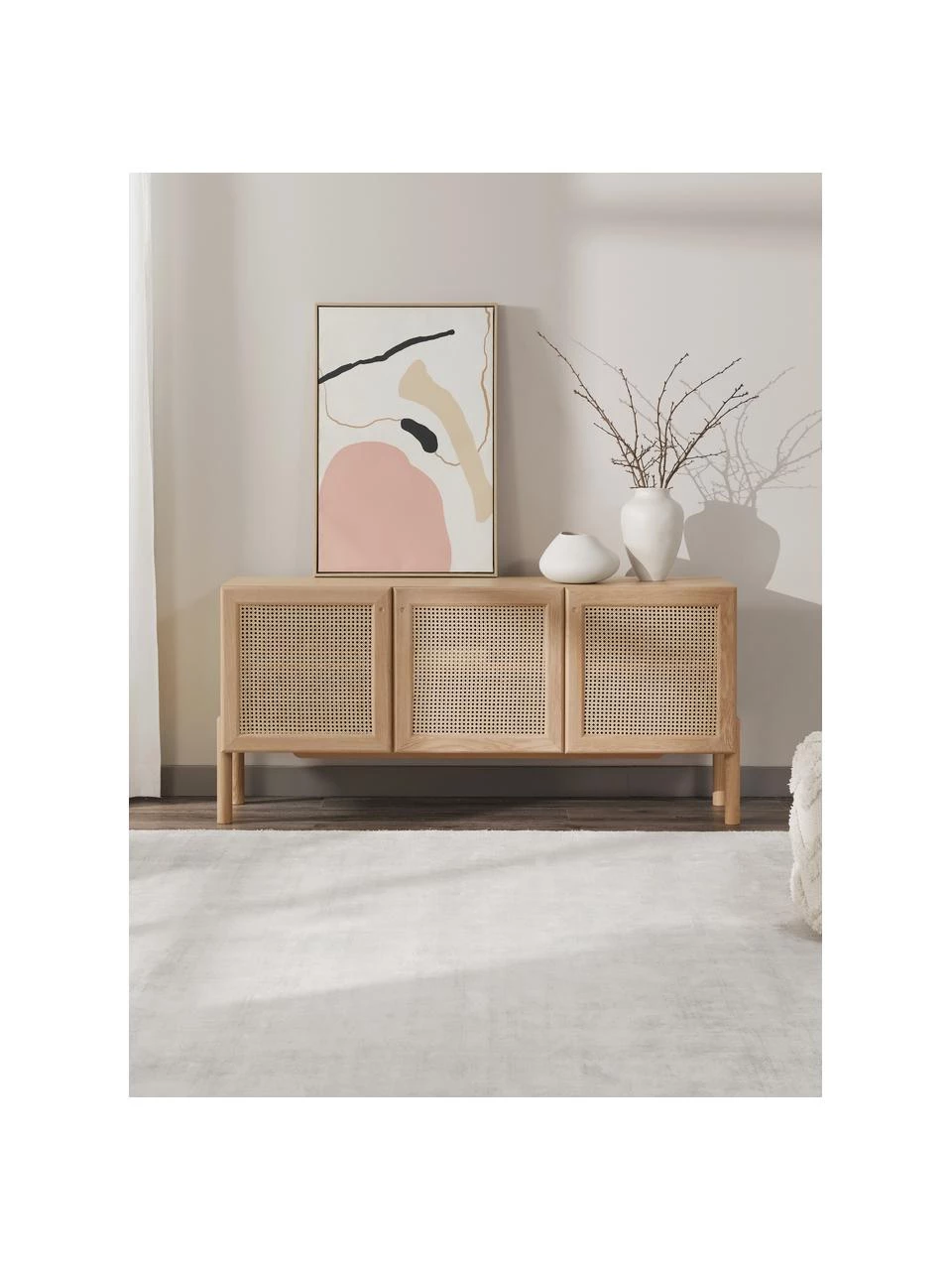 Westwing Collection Eichenholz-Sideboard Jolie mit Wiener Geflecht, B 160 x H 75 cm 3 Westwing Collection Eichenholz-Sideboard Jolie mit Wiener Geflecht, B 160 x H 75 cm – Bild 3