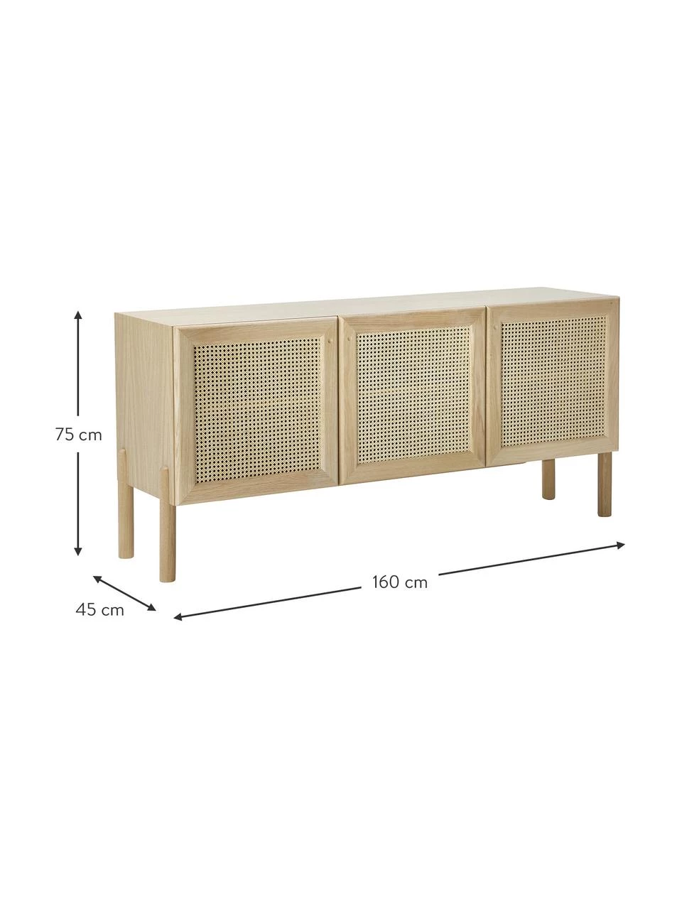 Westwing Collection Eichenholz-Sideboard Jolie mit Wiener Geflecht, B 160 x H 75 cm 4 Westwing Collection Eichenholz-Sideboard Jolie mit Wiener Geflecht, B 160 x H 75 cm – Bild 4