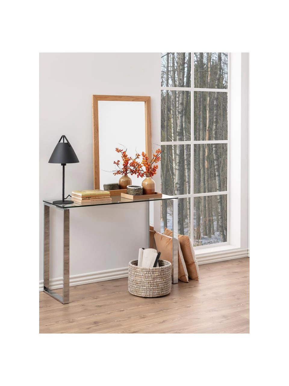 Glas-Konsole Katrine mit silberfarbenen Gestell, B 110 x H 76 cm 2 Glas-Konsole Katrine mit silberfarbenen Gestell, B 110 x H 76 cm – Bild 2