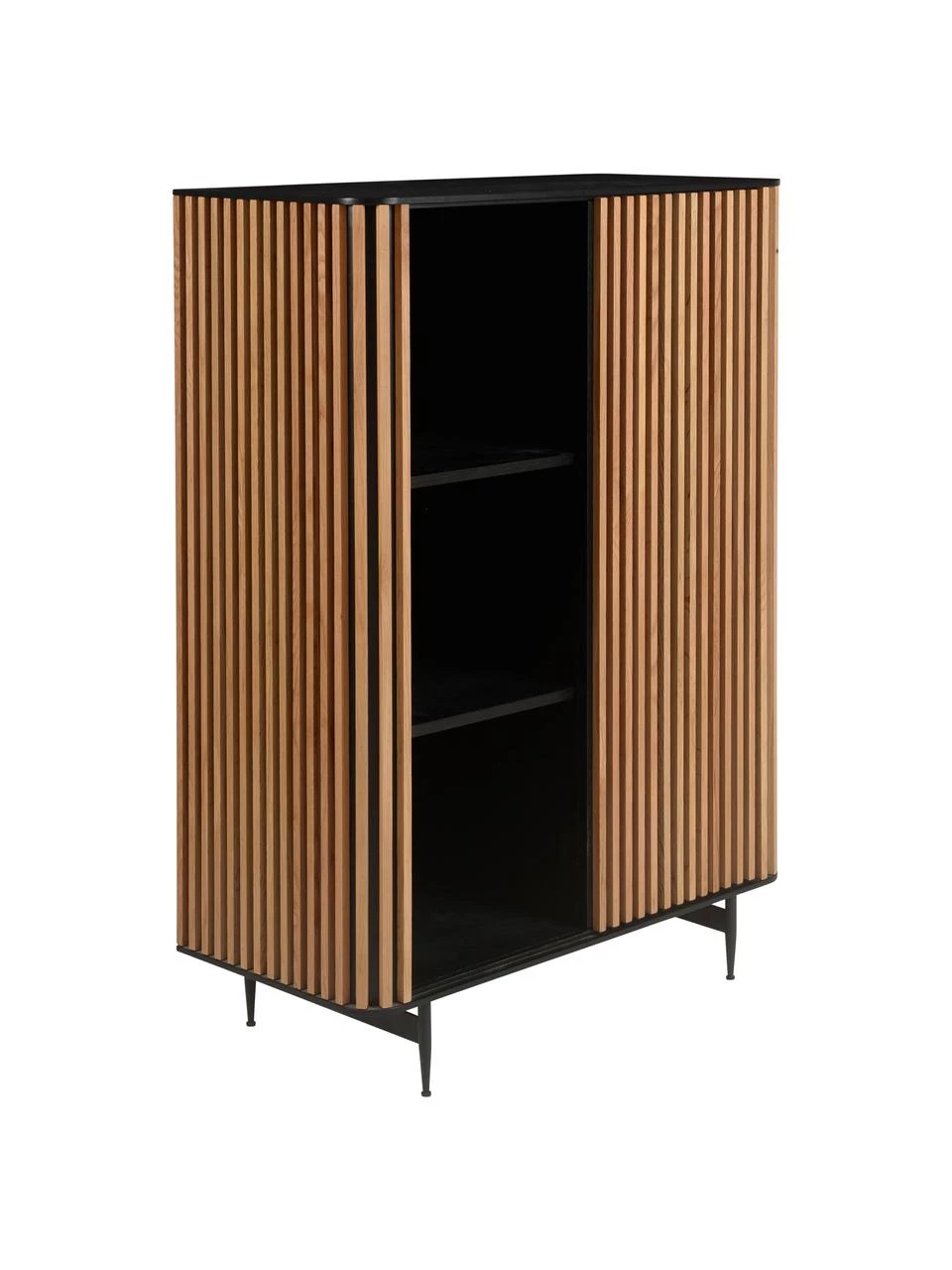 Highboard Linea mit Schiebetür und geriffelter Front, B 98 x H 135 cm 1 Highboard Linea mit Schiebetür und geriffelter Front, B 98 x H 135 cm