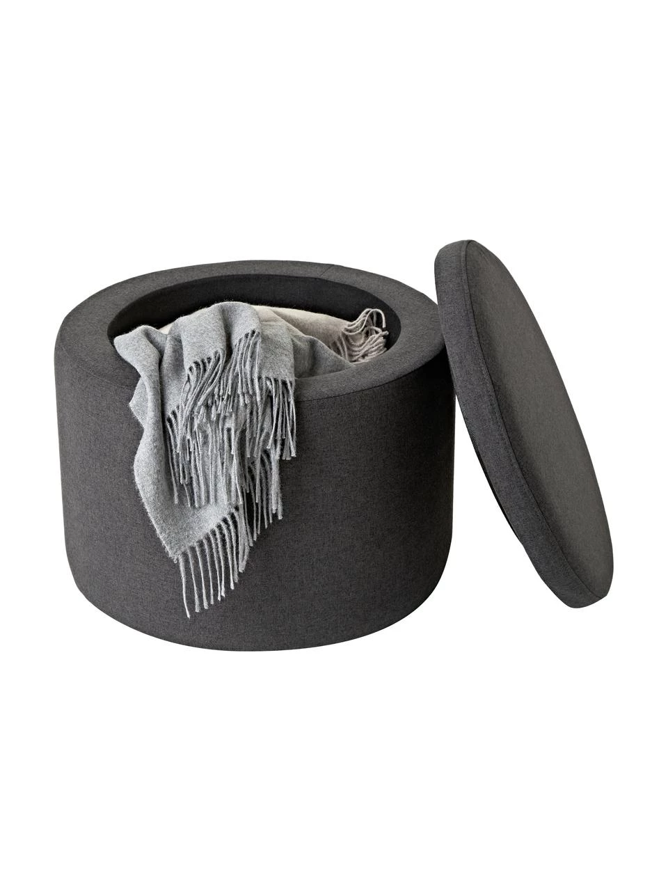 Westwing Collection Polsterhocker Alida mit Stauraum in Dunkelgrau, Ø 50 x H 42 cm 2 Westwing Collection Polsterhocker Alida mit Stauraum in Dunkelgrau, Ø 50 x H 42 cm – Bild 2