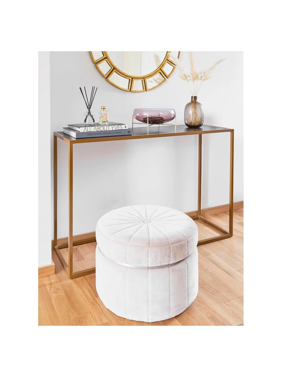 Westwing Collection Samt-Hocker Birdie, Ø 51 x H 38 cm 2 Westwing Collection Samt-Hocker Birdie, Ø 51 x H 38 cm – Bild 2