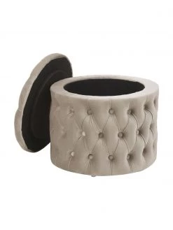 Westwing Collection Samt-Hocker Chiara mit Stauraum in Beige, Ø 50 x H 42 cm -Westwingnow Geschaft Samt Hocker Chiara mit Stauraum in Beige 3