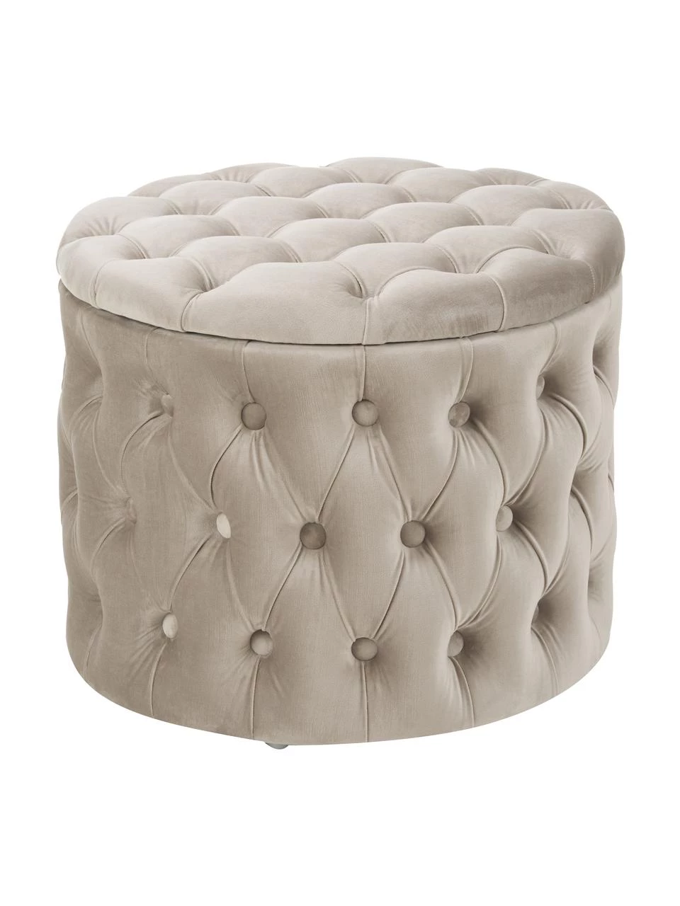 Westwing Collection Samt-Hocker Chiara mit Stauraum in Beige, Ø 50 x H 42 cm
