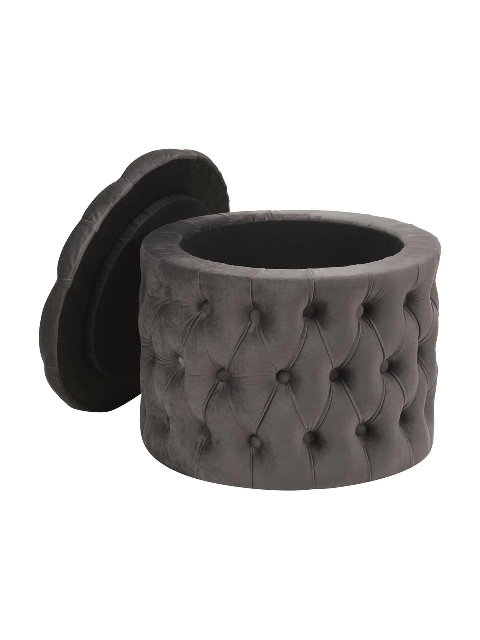 Westwing Collection Samt-Hocker Chiara mit Stauraum in Dunkelgrau, Ø 50 x H 42 cm 4 Westwing Collection Samt-Hocker Chiara mit Stauraum in Dunkelgrau, Ø 50 x H 42 cm – Bild 4