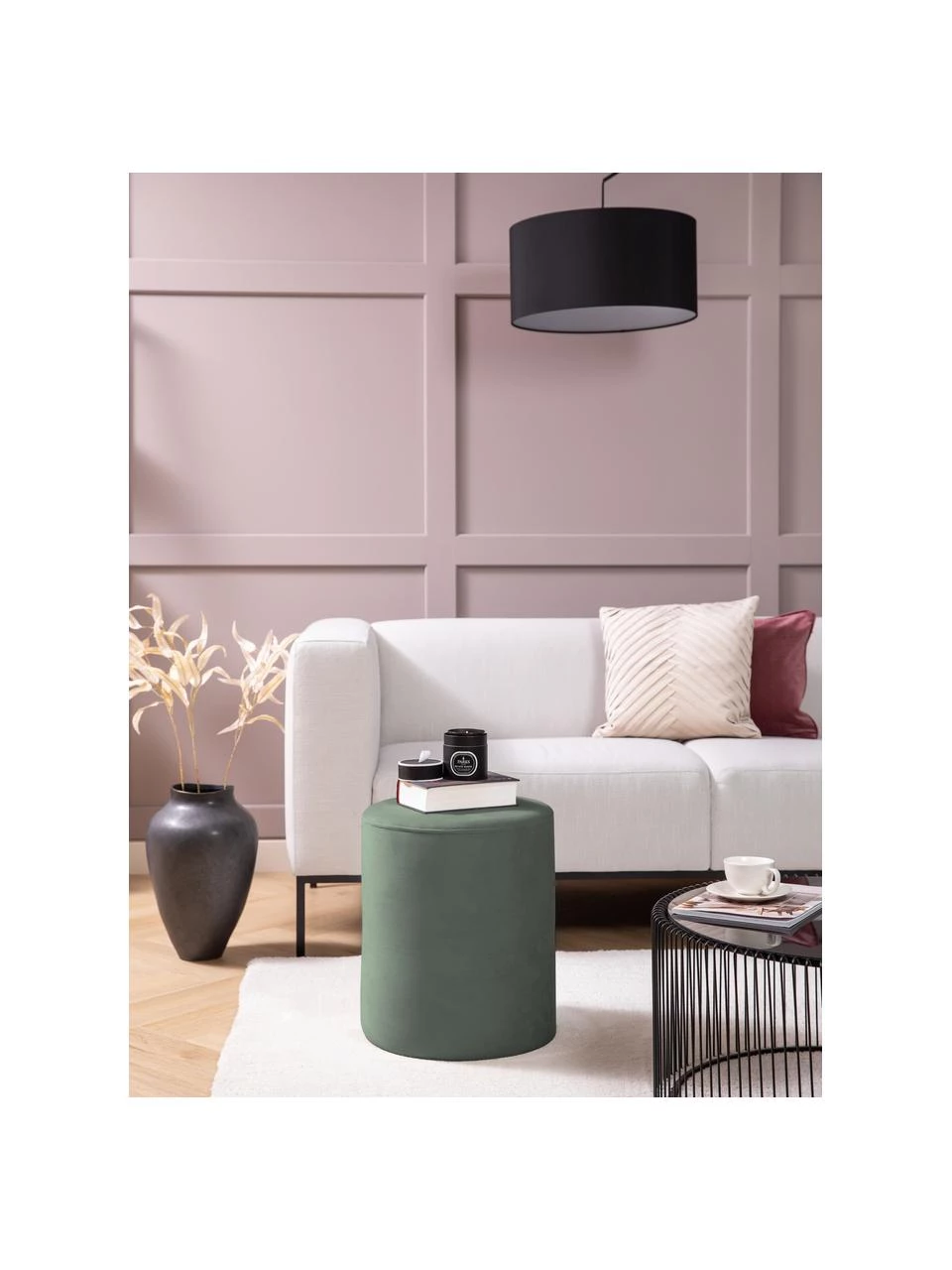 Westwing Collection Samt-Hocker Daisy in Grün, Ø 38 x H 45 cm 2 Westwing Collection Samt-Hocker Daisy in Grün, Ø 38 x H 45 cm – Bild 2