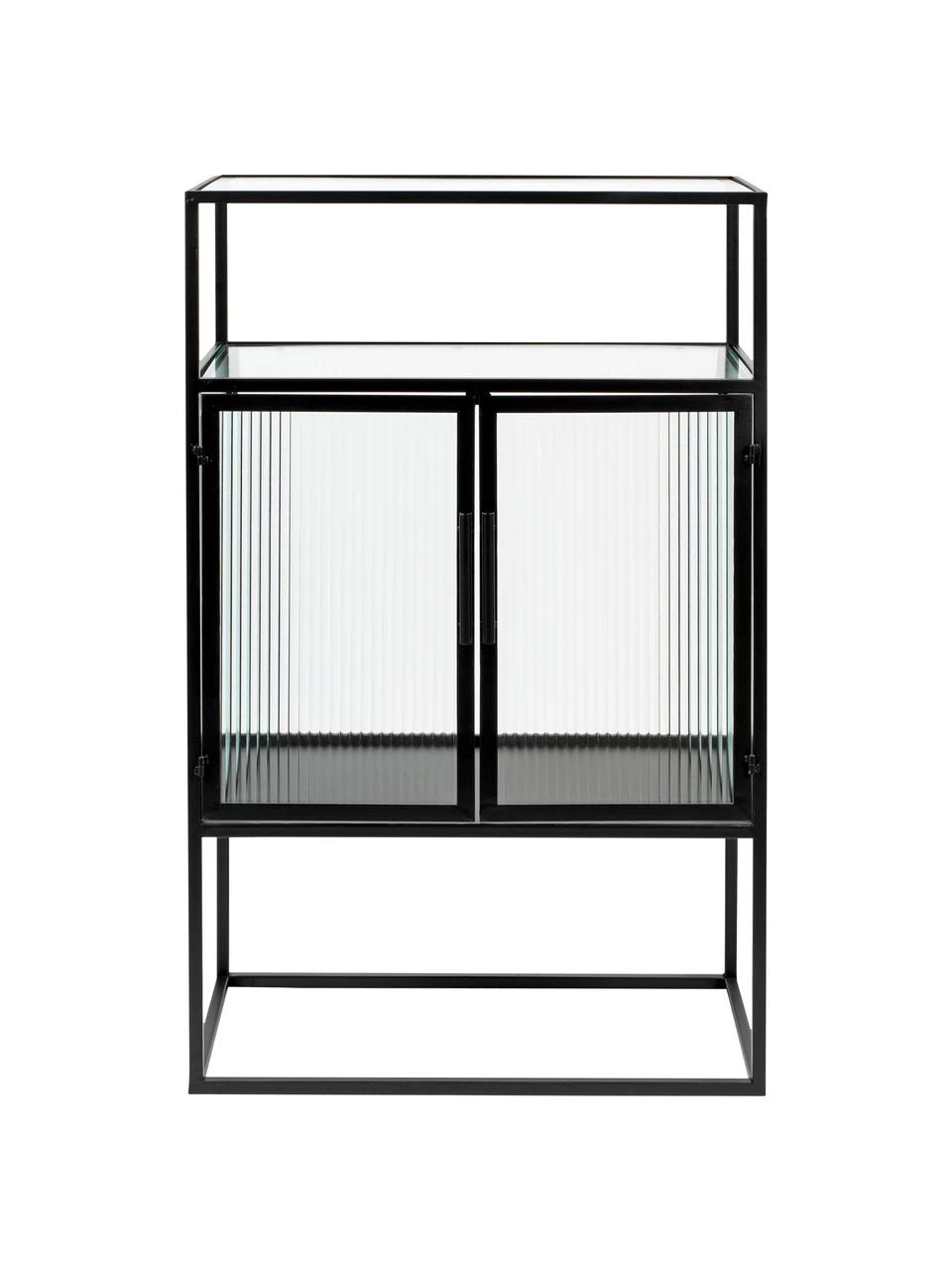 Dutchbone Schwarzes Highboard Boli mit Rillenglas und Metallrahmen, B 65 x H 105 cm 1 Dutchbone Schwarzes Highboard Boli mit Rillenglas und Metallrahmen, B 65 x H 105 cm