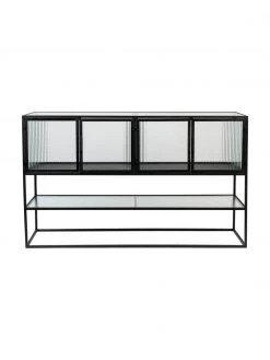 Dutchbone Schwarzes Sideboard Boli mit Rillenglas und Metallrahmen, B 150 x H 90 cm -Westwingnow Geschaft Schwarzes Sideboard Boli mit Rillenglas und Metallrahmen 3
