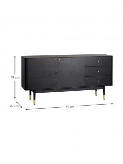 Rowico Schwarzes Sideboard Fenwood mit Schubladen mit Eichenholzfurnier, B 160 x H 79 cm -Westwingnow Geschaft Schwarzes Sideboard Fenwood mit Schubladen mit Eichenholzfurnier 2