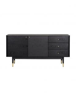 Rowico Schwarzes Sideboard Fenwood mit Schubladen mit Eichenholzfurnier, B 160 x H 79 cm -Westwingnow Geschaft Schwarzes Sideboard Fenwood mit Schubladen mit Eichenholzfurnier 3