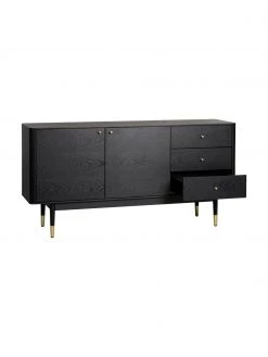Rowico Schwarzes Sideboard Fenwood mit Schubladen mit Eichenholzfurnier, B 160 x H 79 cm -Westwingnow Geschaft Schwarzes Sideboard Fenwood mit Schubladen mit Eichenholzfurnier 5
