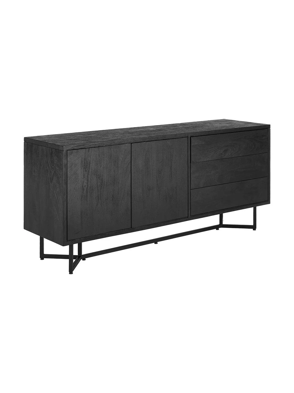 Westwing Collection Schwarzes Sideboard Luca mit Türen aus Massivholz, B 160 x H 70 cm 1 Westwing Collection Schwarzes Sideboard Luca mit Türen aus Massivholz, B 160 x H 70 cm