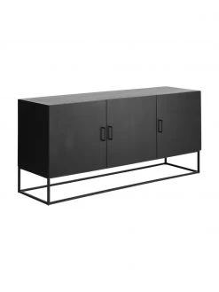 Westwing Collection Schwarzes Sideboard Lyle mit Türen aus massivem Mangoholz, B 150 x H 72 cm