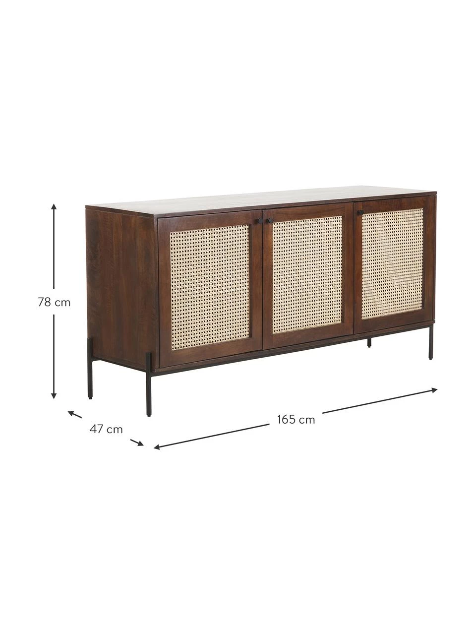 Westwing Collection Sideboard Vienna mit Wiener Geflecht in Dunkelbraun, B 165 x H 78 cm 3 Westwing Collection Sideboard Vienna mit Wiener Geflecht in Dunkelbraun, B 165 x H 78 cm – Bild 3