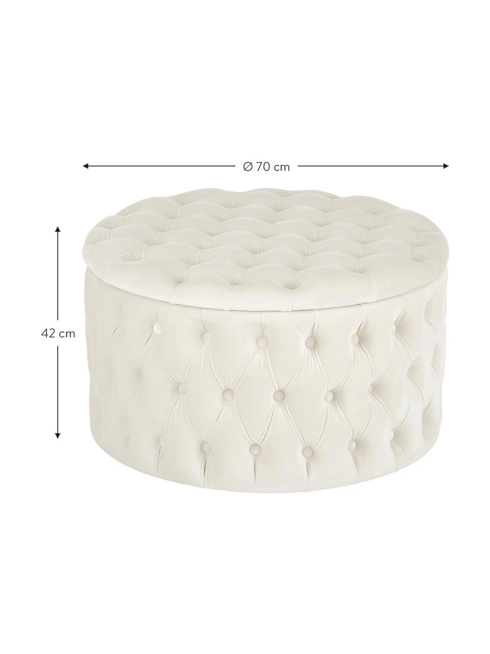 Westwing Collection XL Samt-Hocker Chiara mit Stauraum in Cremeweiß, Ø 70 x H 42 cm 3 Westwing Collection XL Samt-Hocker Chiara mit Stauraum in Cremeweiß, Ø 70 x H 42 cm – Bild 3