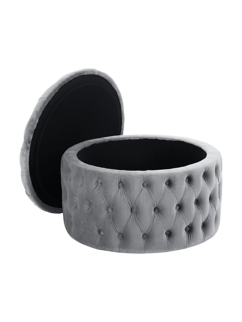 Westwing Collection XL Samt-Hocker Chiara mit Stauraum in Grau, Ø 70 x H 42 cm 5 Westwing Collection XL Samt-Hocker Chiara mit Stauraum in Grau, Ø 70 x H 42 cm – Bild 5